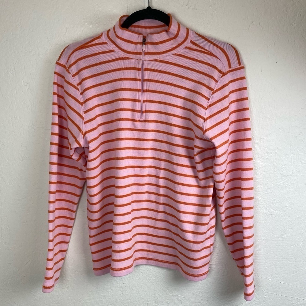 L.L. Bean Sailor Half Zip Orange Pink Stripe Pullover
